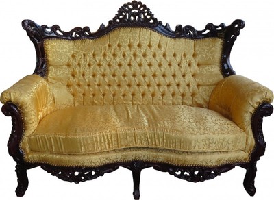 4251287703863 - Barock 2-er Sofa Master Gold Muster    Mahagoni Braun - Antik Stil Wohnzimmer MÃ¶bel