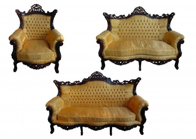 4251287703887 - Barock Wohnzimmer Set Master  Gold Muster   Mahagoni Braun - 3er Sofa + 2er Sofa + 1 Sessel