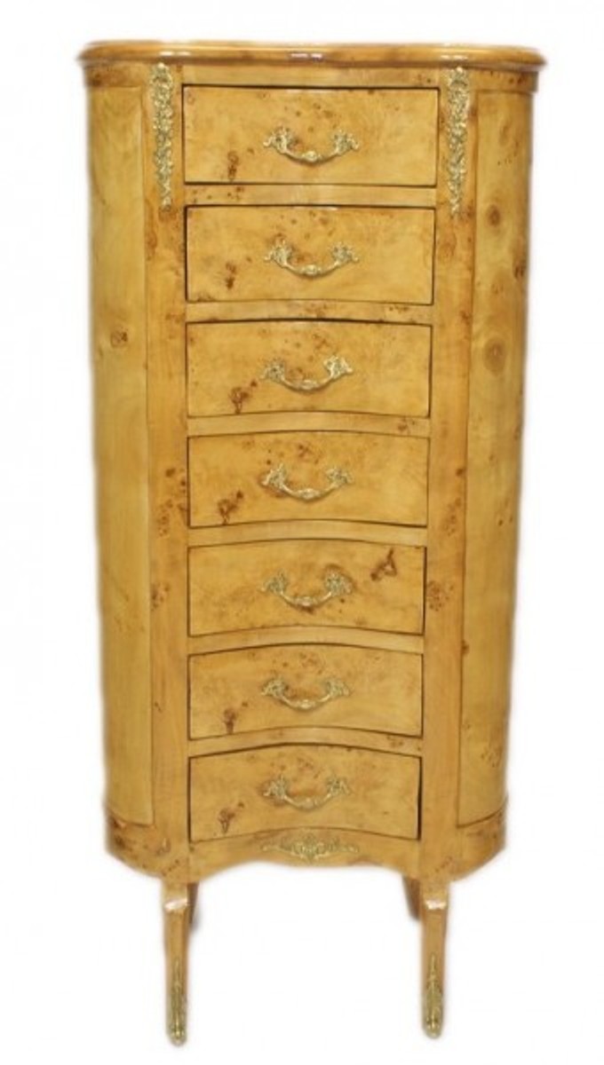 Casa Padrino Baroque Chest Birdseye Maple Gold With 2 Drawers