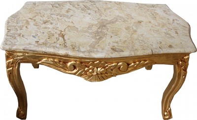 4251287704051 - Barock Couchtisch Gold mit cremefarbener Marmorplatte 99 x 63 cm - Limited Edition