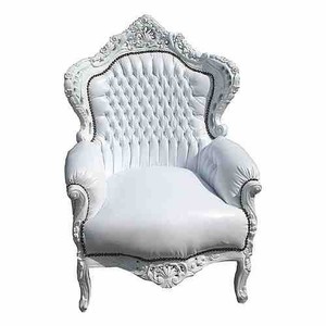 4251287704198 - Barock Sessel King WeiÃ   WeiÃ Lederoptik