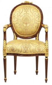 4251287705157 - Luxus Barock Esszimmer Stuhl mit Armlehnen Ludwig XV Gold Muster   Mahagoni Braun - MÃ¶bel