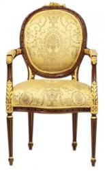 4251287705157 - Luxus Barock Esszimmer Stuhl mit Armlehnen Ludwig XV Gold Muster   Mahagoni Braun - MÃ¶bel