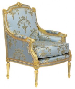 4251287705164 - Barock Lounge Thron Sessel Empire Blau-Grau Gold Muster   Gold - Ohren Sessel - Ohrensessel Tron Stuhl