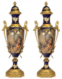 4251287705393 - Barock Porzellan Pokal Set Kobalt   Gold B20 H58 cm (2 StÃ¼ck) - Grand Decor - Hotel Dekoration