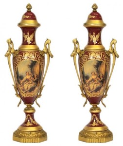 4251287705416 - Barock Porzellan Pokal Set Bordeaux Rot   Gold B20 H58 cm (2 StÃ¼ck) - Grand Decor - Hotel Dekoration