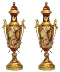 4251287705416 - Barock Porzellan Pokal Set Bordeaux Rot   Gold B20 H58 cm (2 StÃ¼ck) - Grand Decor - Hotel Dekoration