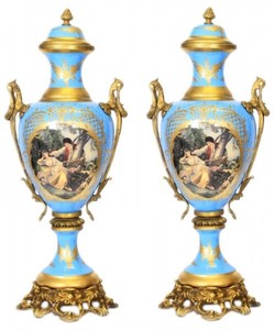 4251287705430 - Barock Porzellan Pokal Set Hellblau   Gold B26 H63 cm (2 StÃ¼ck) - Grand Decor - Hotel Dekoration