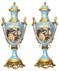 4251287705430 - Barock Porzellan Pokal Set Hellblau   Gold B26 H63 cm (2 StÃ¼ck) - Grand Decor - Hotel Dekoration