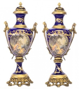 4251287705447 - Barock Porzellan Pokal Set Hellblau   Gold B26 H63 cm (2 StÃ¼ck) - Grand Decor - Hotel Dekoration
