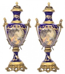 4251287705447 - Barock Porzellan Pokal Set Hellblau   Gold B26 H63 cm (2 StÃ¼ck) - Grand Decor - Hotel Dekoration