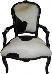 4251287705690 - Barock Salon Kuhfell Schwarz-WeiÃ   Schwarz - MÃ¶bel Antik Stil