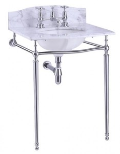 4251287706192 - Luxus Jugendstil Stand Waschtisch WeiÃ   Chrom mit Marmorplatte B 65cm mit Spritzschutz hinten - Art Deco Waschbecken Barock Antik Stil