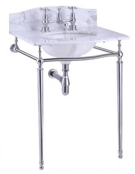 4251287706192 - Luxus Jugendstil Stand Waschtisch WeiÃ   Chrom mit Marmorplatte B 65cm mit Spritzschutz hinten - Art Deco Waschbecken Barock Antik Stil