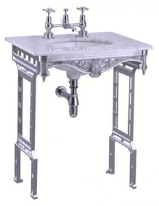 4251287706215 - Luxus Jugendstil Stand Waschtisch WeiÃ   Aluminium mit Marmorplatte - Barock Waschbecken Barockstil Antik Stil