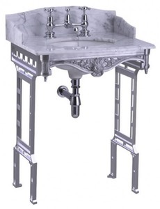 4251287706239 - Luxus Jugendstil Stand Waschtisch WeiÃ   Aluminium mit Marmorplatte mit Spritzschutz hinten und seitlich - Barock Waschbecken Barockstil Antik Stil