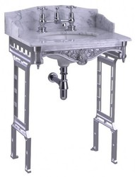 4251287706246 - Luxus Jugendstil Stand Waschtisch WeiÃ   Aluminium mit Marmorplatte mit Spritzschutz hinten seitlich und Ablage Barock Waschbecken Barockstil Antik Stil
