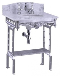 4251287706253 - Luxus Jugendstil Stand Waschtisch WeiÃ   Aluminium mit Marmorplatte mit Spritzschutz hinten und Ablage Barock Waschbecken Barockstil Antik Stil