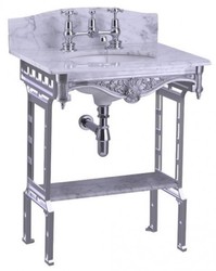 4251287706253 - Luxus Jugendstil Stand Waschtisch WeiÃ   Aluminium mit Marmorplatte mit Spritzschutz hinten und Ablage Barock Waschbecken Barockstil Antik Stil