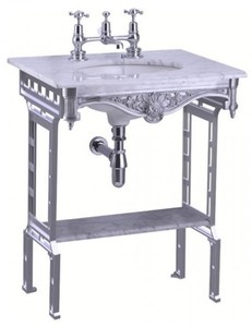 4251287706260 - Luxus Jugendstil Stand Waschtisch WeiÃ   Aluminium mit Marmorplatte und Ablage Barock Waschbecken Barockstil Antik Stil