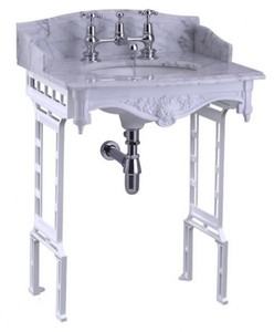 4251287706321 - Luxus Jugendstil Stand Waschtisch WeiÃ   WeiÃ mit Marmorplatte mit Spritzschutz hinten und seitlich - Barock Waschbecken Barockstil Antik Stil