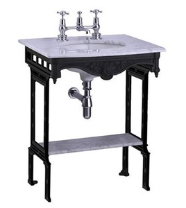 4251287706345 - Luxus Jugendstil Stand Waschtisch WeiÃ   Schwarz mit Marmorplatte und Ablage Barock Waschbecken Barockstil Antik Stil