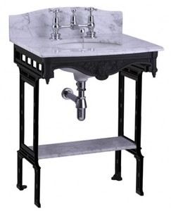 4251287706369 - Luxus Jugendstil Stand Waschtisch WeiÃ   Schwarz mit Marmorplatte mit Spritzschutz hinten und Ablage Barock Waschbecken Barockstil Antik Stil