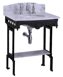 4251287706369 - Luxus Jugendstil Stand Waschtisch WeiÃ   Schwarz mit Marmorplatte mit Spritzschutz hinten und Ablage Barock Waschbecken Barockstil Antik Stil