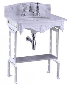 4251287706376 - Luxus Jugendstil Stand Waschtisch WeiÃ   WeiÃ mit Marmorplatte mit Spritzschutz hinten und Ablage Barock Waschbecken Barockstil Antik Stil