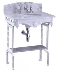 4251287706376 - Luxus Jugendstil Stand Waschtisch WeiÃ   WeiÃ mit Marmorplatte mit Spritzschutz hinten und Ablage Barock Waschbecken Barockstil Antik Stil