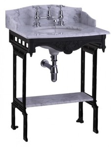 4251287706390 - Luxus Jugendstil Stand Waschtisch WeiÃ   Schwarz mit Marmorplatte mit Spritzschutz hinten seitlich und Ablage Barock Waschbecken Barockstil Antik Stil