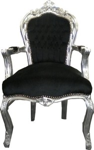 4251287706994 - Barock Esszimmerstuhl Schwarz Silber mit Armlehnen - Möbel Antik Stil 4251287706994 - Barock Esszimmerstuhl Schwarz Silber mit Armlehnen - Möbel Antik Stil
