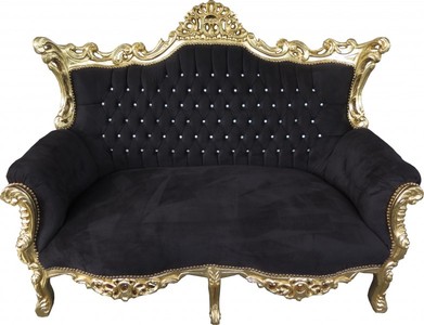 4251287707281 - Barock 2-er Sofa Master Schwarz    Gold mit Bling Bling Glitzersteinen - Antik Stil MÃ¶bel