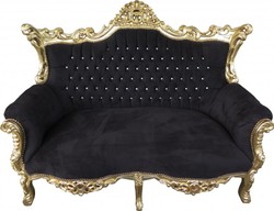 4251287707281 - Barock 2-er Sofa Master Schwarz    Gold mit Bling Bling Glitzersteinen - Antik Stil MÃ¶bel