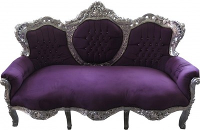 4251287707298 - Barock 3er Sofa King Lila Silber mit Bling Bling Glitzersteinen - Wohnzimmer Couch Möbel Lounge 4251287707298 - Barock 3er Sofa King Lila Silber mit Bling Bling Glitzersteinen - Wohnzimmer Couch Möbel Lounge
