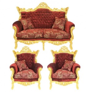 4251287707311 - Barock Wohnzimmer Set Master Bordeaux Muster Samtstoff   Gold - 2er Sofa + 2 Sessel - Limited Edition!