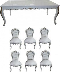 4251287707731 - Barock Esszimmer Set Weiß Weiß Gold - Esstisch + 6 Stühle - Möbel Antik Stil 4251287707731 - Barock Esszimmer Set Weiß Weiß Gold - Esstisch + 6 Stühle - Möbel Antik Stil