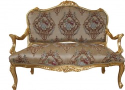 4251287707762 - Barock Sofa Creme Muster   Gold - italienischer Stil - Barock MÃ¶bel - prunkvoll und ausgefallen!