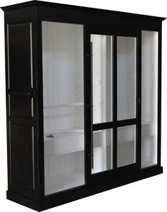 4251287708042 - Luxus Kleiderschrank B 226 x H 220 cm Haute Couture Schlafzimmer Schrank mit Glas SchiebetÃ¼r Schwarz   WeiÃ - Art Deco Jugendstil Hotel MÃ¶bel