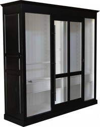 4251287708042 - Luxus Kleiderschrank B 226 x H 220 cm Haute Couture Schlafzimmer Schrank mit Glas SchiebetÃ¼r Schwarz   WeiÃ - Art Deco Jugendstil Hotel MÃ¶bel
