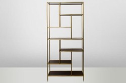 4251287708387 - Art Deco Luxus Regal Schrank Edelstahl Gold mit getÃ¶nten GlasbÃ¶den H210 x 98 x 35 cm - BÃ¼cherregal Regal Schrank - Jugendstil MÃ¶bel