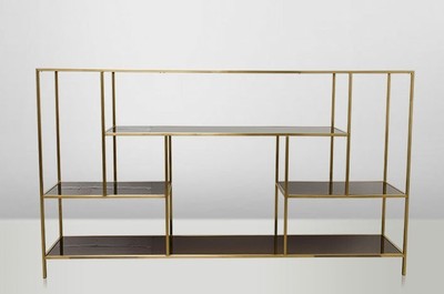 4251287708394 - Art Deco Luxus Regal Schrank Edelstahl Gold mit getÃ¶nten GlasbÃ¶den H108 x 190 x 40 cm - BÃ¼cherregal Regal Schrank - Jugendstil MÃ¶bel