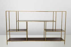 4251287708394 - Art Deco Luxus Regal Schrank Edelstahl Gold mit getÃ¶nten GlasbÃ¶den H108 x 190 x 40 cm - BÃ¼cherregal Regal Schrank - Jugendstil MÃ¶bel