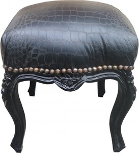 4251287708530 - Barock Sitzhocker Schwarz Schwarz Croco Lederoptik Höhe 40 cm Breite 35 cm - Barock Möbel 4251287708530 - Barock Sitzhocker Schwarz Schwarz Croco Lederoptik Höhe 40 cm Breite 35 cm - Barock Möbel