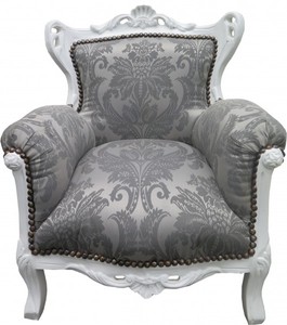 4251287708547 - Barock Kinder Sessel Grau Barock Muster Weiss - Barock Möbel - Limited Edition 4251287708547 - Barock Kinder Sessel Grau Barock Muster Weiss - Barock Möbel - Limited Edition