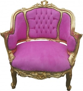 4252006254444 - Barock Salon Lounge Sessel Rosa   Gold  - Cocktailsessel