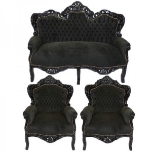 4251287710168 - Barock Wohnzimmer Set King Schwarz Schwarz - 2er Sofa + 2 Sessel 4251287710168 - Barock Wohnzimmer Set King Schwarz Schwarz - 2er Sofa + 2 Sessel