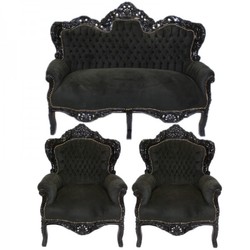 4251287710168 - Barock Wohnzimmer Set King Schwarz Schwarz - 2er Sofa + 2 Sessel 4251287710168 - Barock Wohnzimmer Set King Schwarz Schwarz - 2er Sofa + 2 Sessel