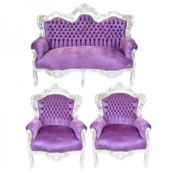 4251287710175 - Barock Wohnzimmer Set King Lila Silber - 2er Sofa + 2 Sessel 4251287710175 - Barock Wohnzimmer Set King Lila Silber - 2er Sofa + 2 Sessel