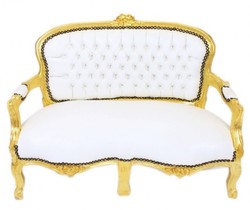 4251287711585 - Barock Kinder Sitzbank Weiß Lederoptik Gold Antik Stil Kinder Sofa 4251287711585 - Barock Kinder Sitzbank Weiß Lederoptik Gold Antik Stil Kinder Sofa